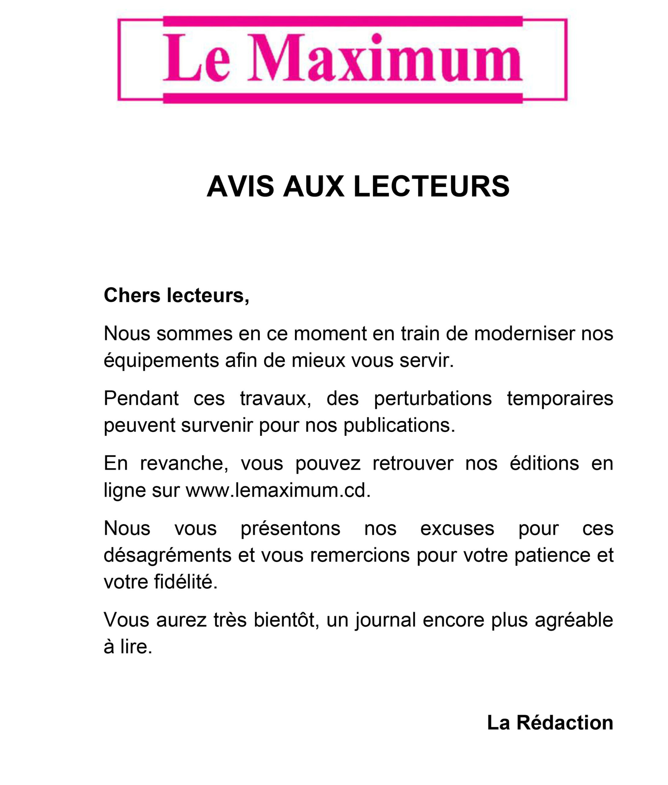 Avis aux lecteurs