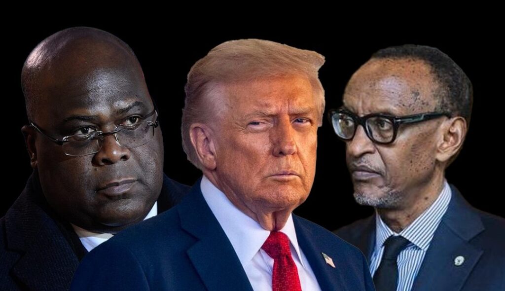 Les présidents Félix Tshisekedi (RDC), Donald Trump (USA) et Paul Kagame (Rwanda)