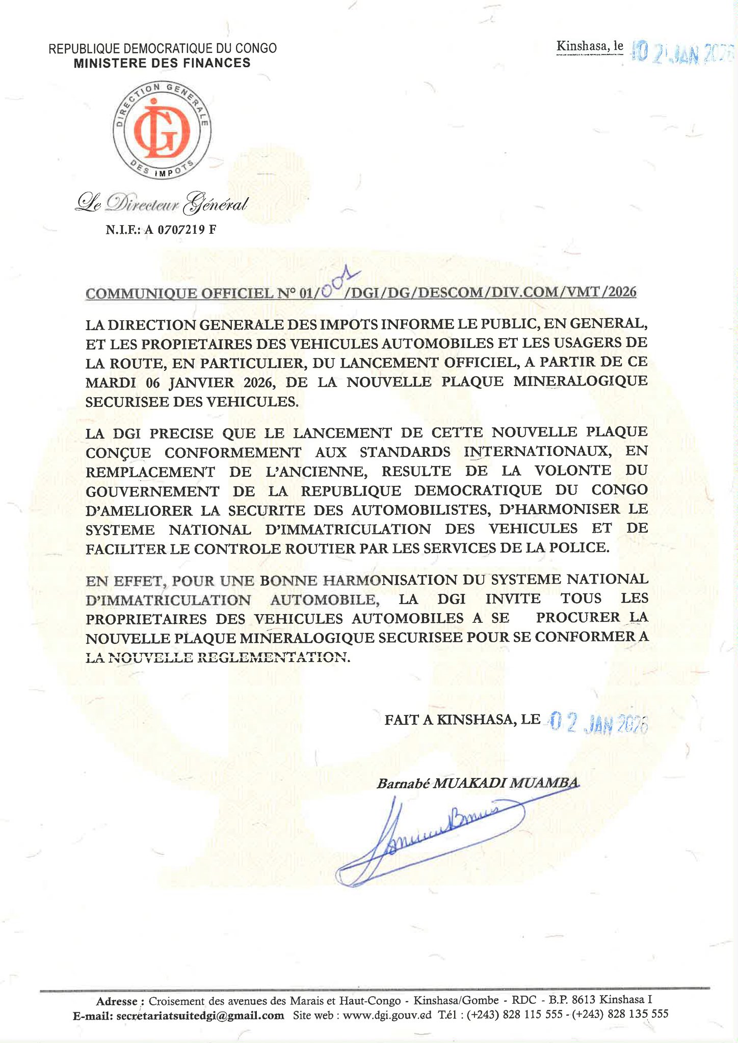 Communication déficiente de la DGI sur la nouvelle plaque d’immatriculation