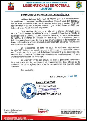 REPRISE DES CHAMPIONNATS (LIGUES 1 ET 2) EN RDC : Démarrage repoussé